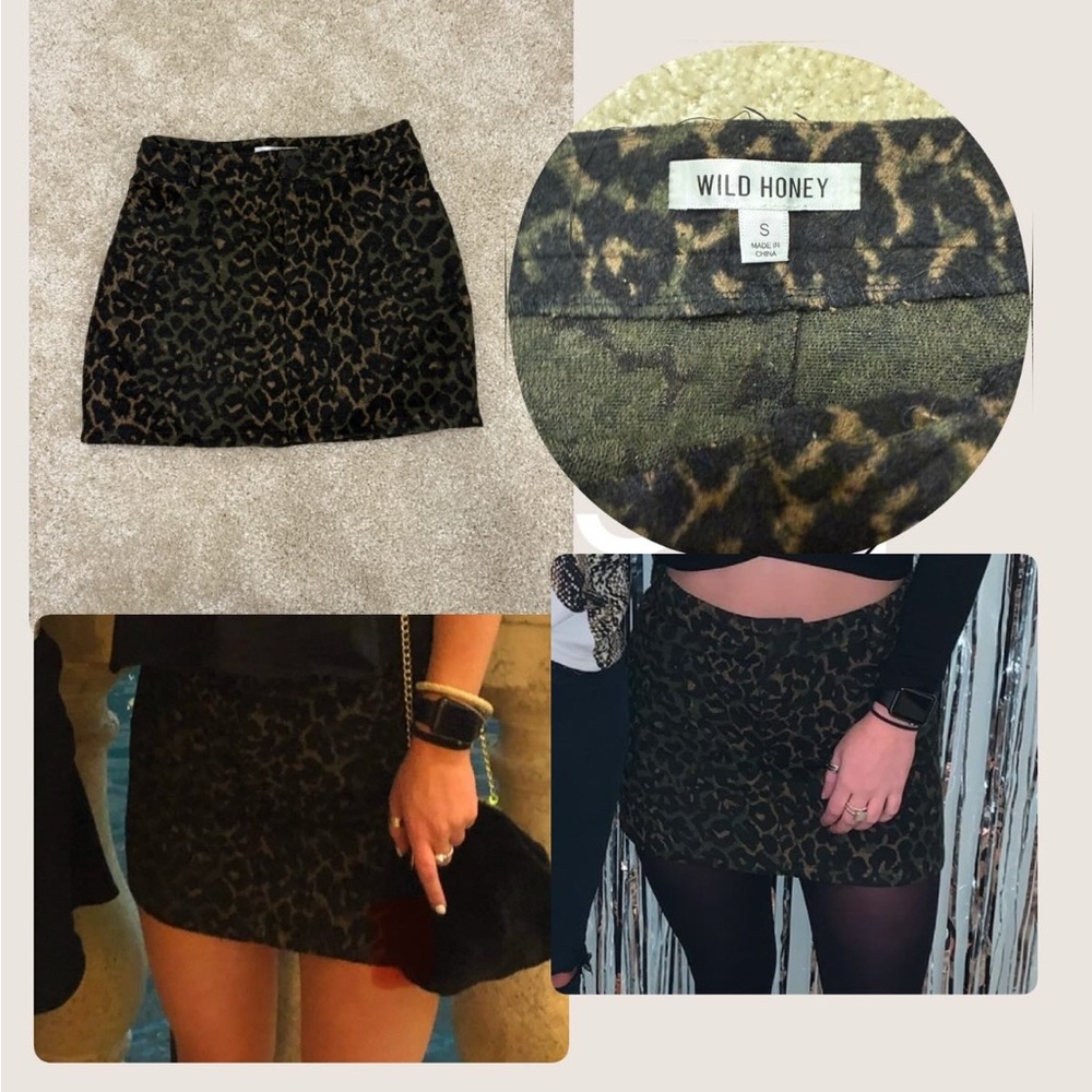 Wool cheetah print mini skirt
